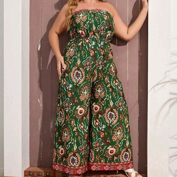 Floral Green Strapless Maxi Dress OX - Picture 5 of 6